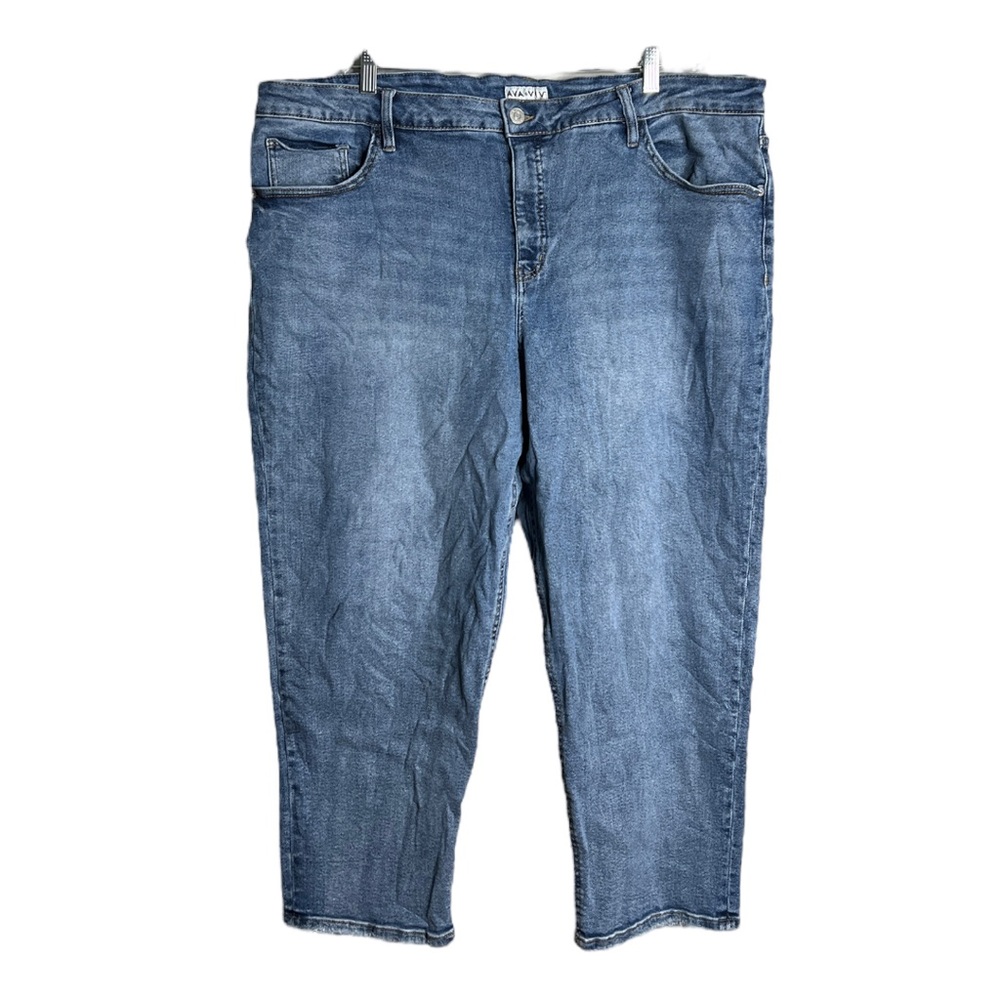 Ava &‎ Viv Cropped Jeans Blue Medium Wash Fading Whiskering Skinny Leg